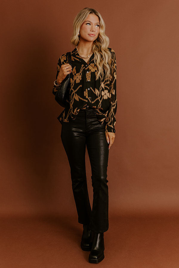 Elegant Ease Floral Jacquard Button Up Top Image - 2