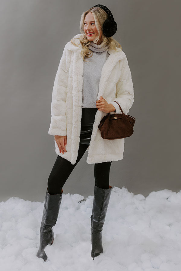 Uptown Charm Faux Fur Coat in Ivory Image - 1