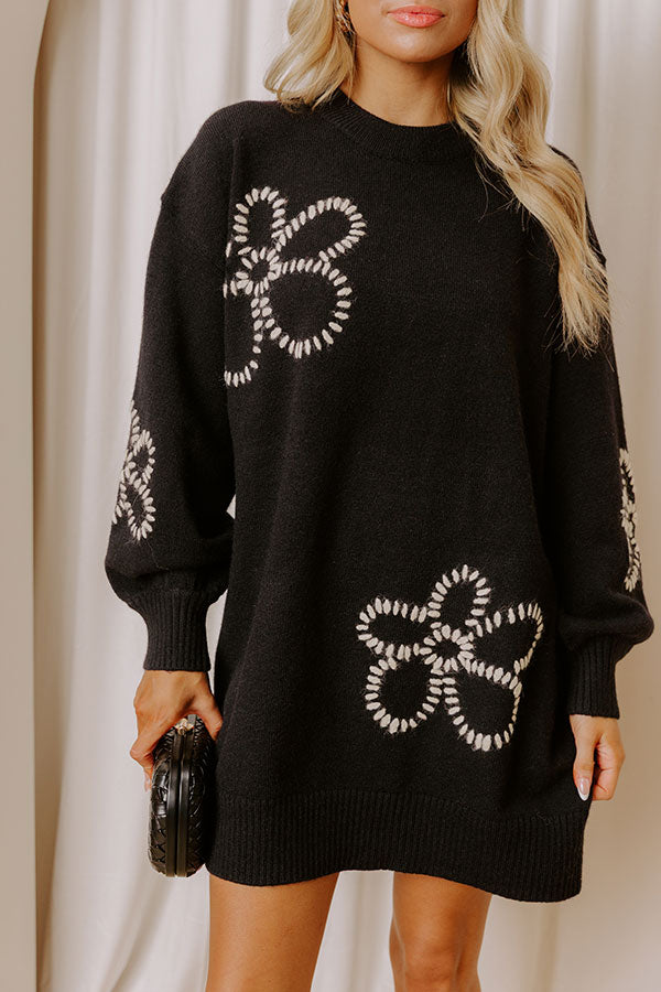 Petal Pop Sweater Mini Dress in Black Image - 3