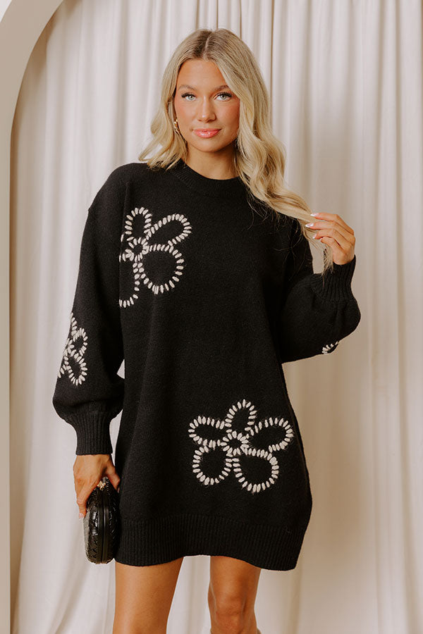 Petal Pop Sweater Mini Dress in Black Image - 2