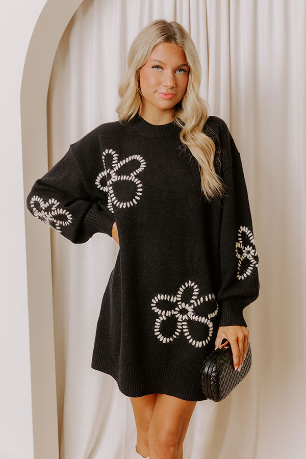 Petal Pop Sweater Mini Dress in Black Image - 4