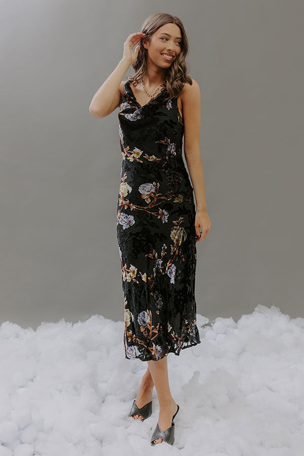 Romance In The Air Floral Velvet Burnout Midi Dress Image - 1