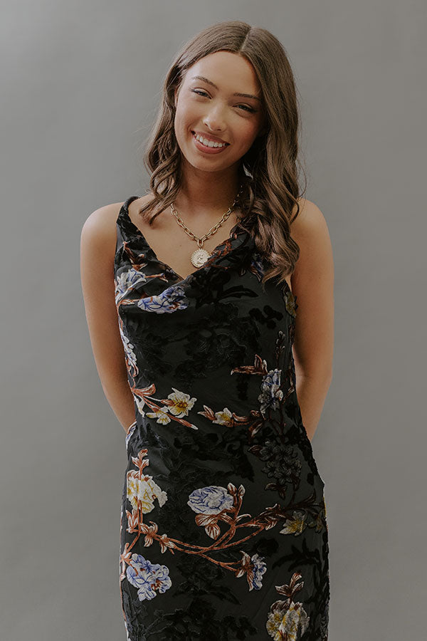 Romance In The Air Floral Velvet Burnout Midi Dress Image - 2