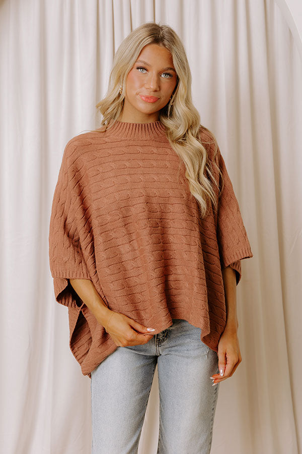 Chic Habits Cable Knit Poncho Top in Mocha Image - 3