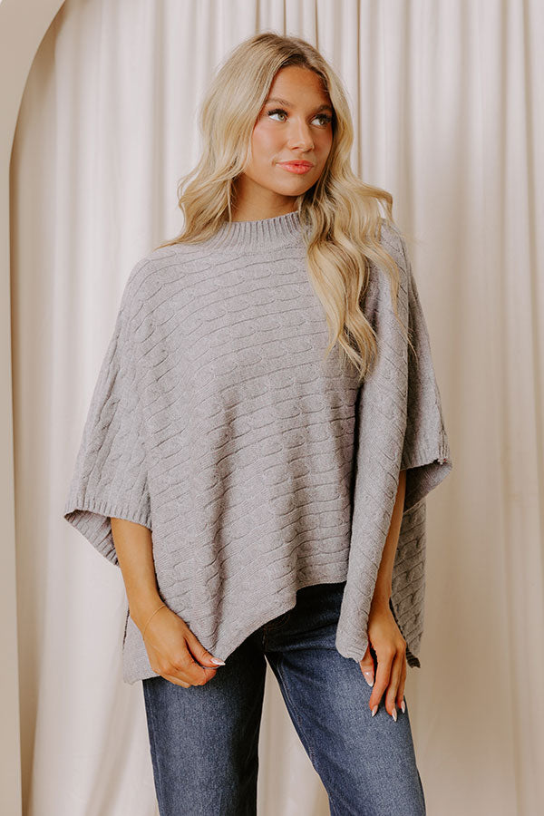 Chic Habits Cable Knit Poncho Top in Grey Image - 3