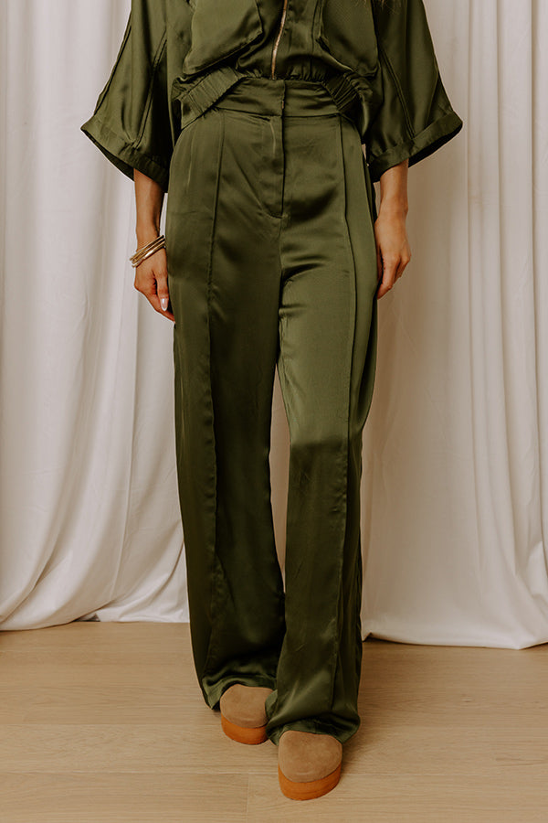 Perfectly Polished High Waist Satin Wide Leg Pants in Olive Image - 2