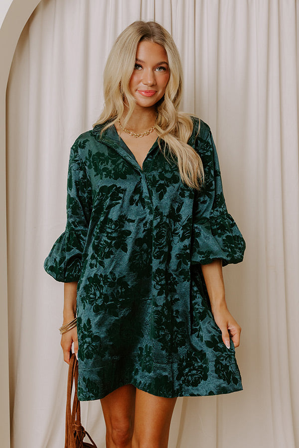 Velvet Nightfall Floral Mini Dress in Hunter Green Image - 4