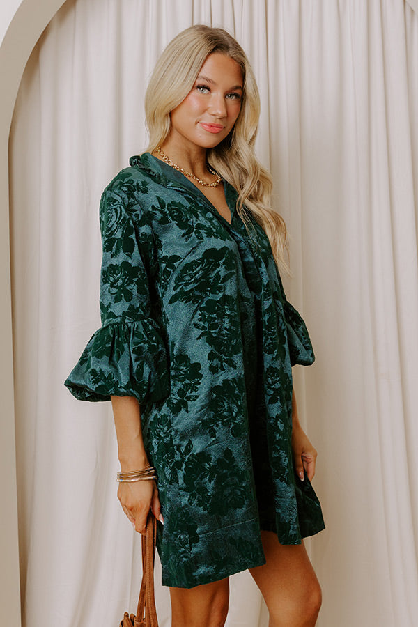 Velvet Nightfall Floral Mini Dress in Hunter Green Image - 5