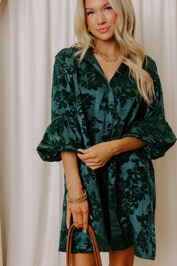 Velvet Nightfall Floral Mini Dress in Hunter Green Image - 3