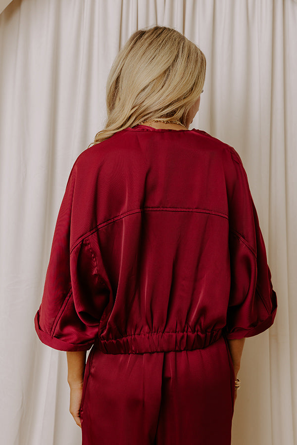 Perfectly Polished Satin Zip Up Top in Merlot Image - 4