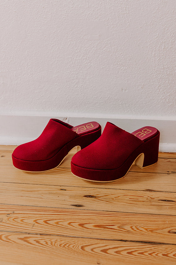 Jayde Corduroy Platform Clog Heels in Wine Image - 4