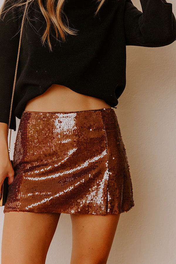 Shimmer Scene High Waist Sequin Mini Skirt in Chocolate Image - 5