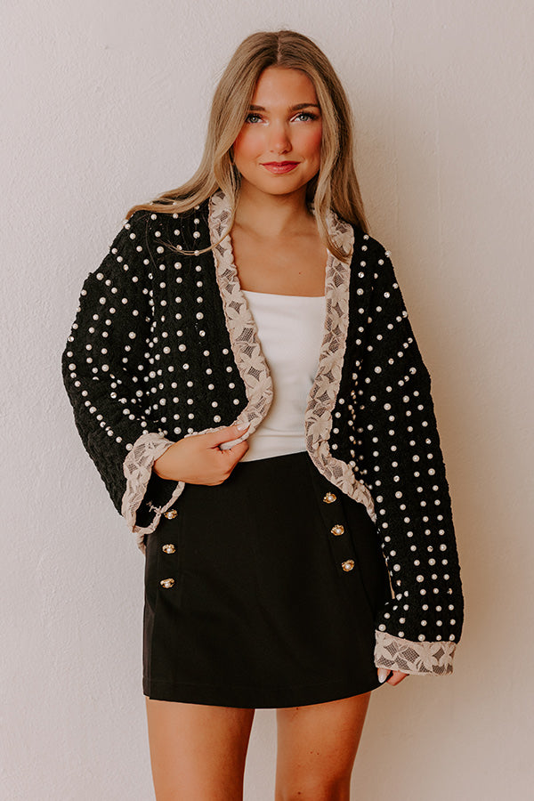 Lattes At The Louvre Pearl Embellished Knit Cardigan Image - 4