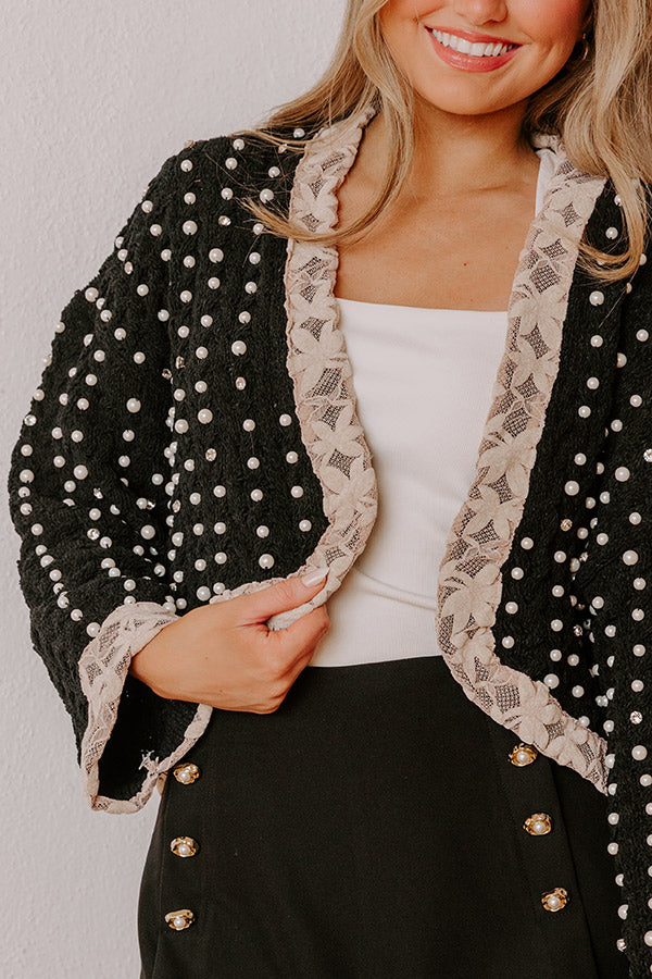 Lattes At The Louvre Pearl Embellished Knit Cardigan Image - 2