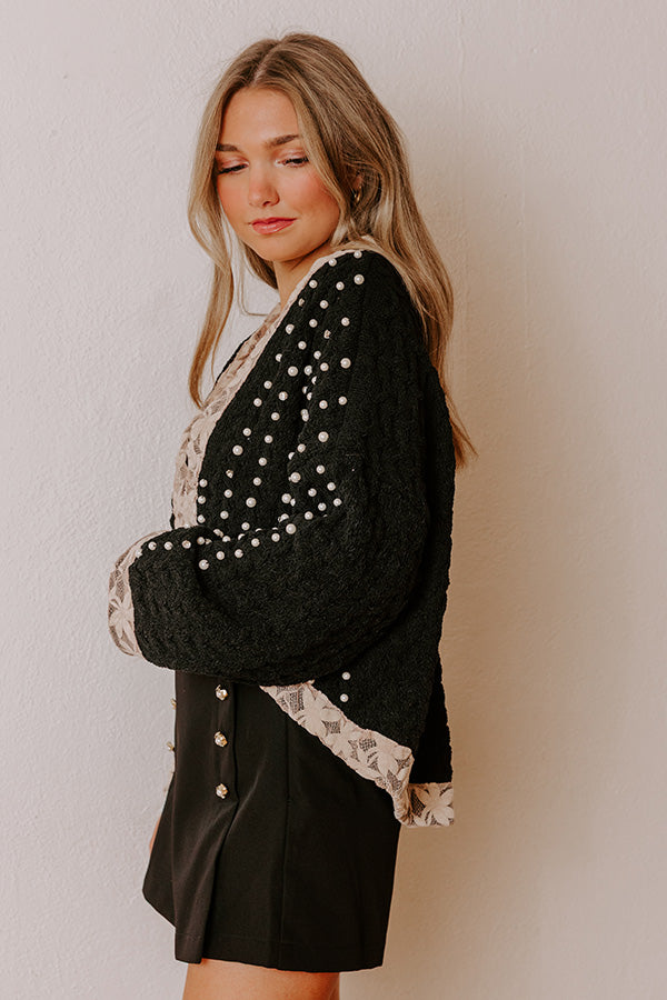 Lattes At The Louvre Pearl Embellished Knit Cardigan Image - 5