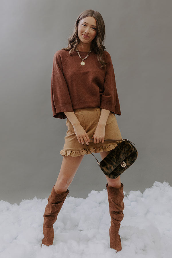 Coffee Shop Cuddles Knit Sweater Top in Chocolate Image - 3