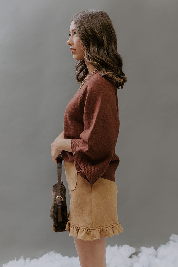 Coffee Shop Cuddles Knit Sweater Top in Chocolate Image - 5