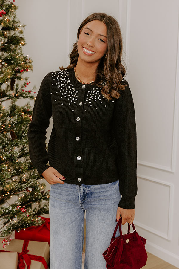 Sparkle Season Embellished Knit Cardigan in Black Image - 2