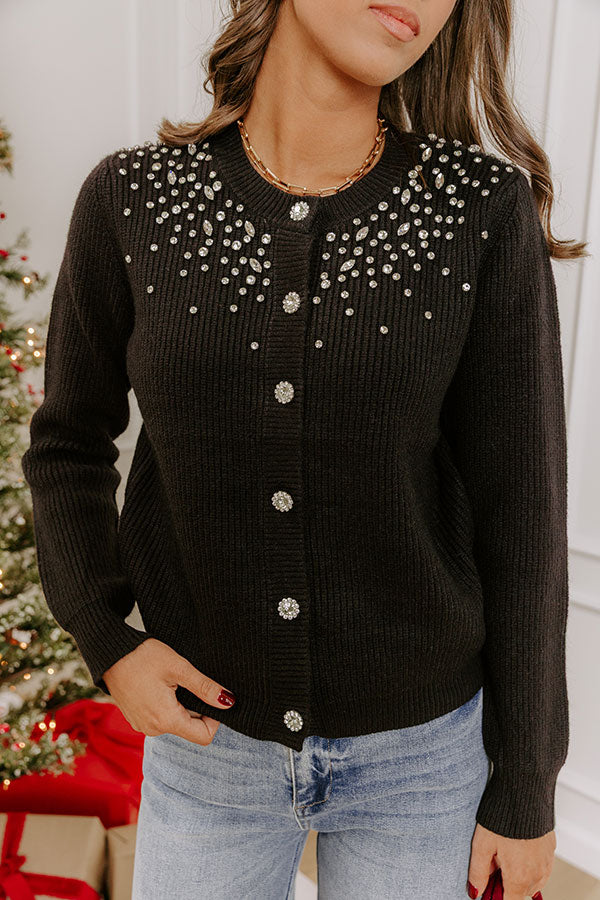 Sparkle Season Embellished Knit Cardigan in Black Image - 3