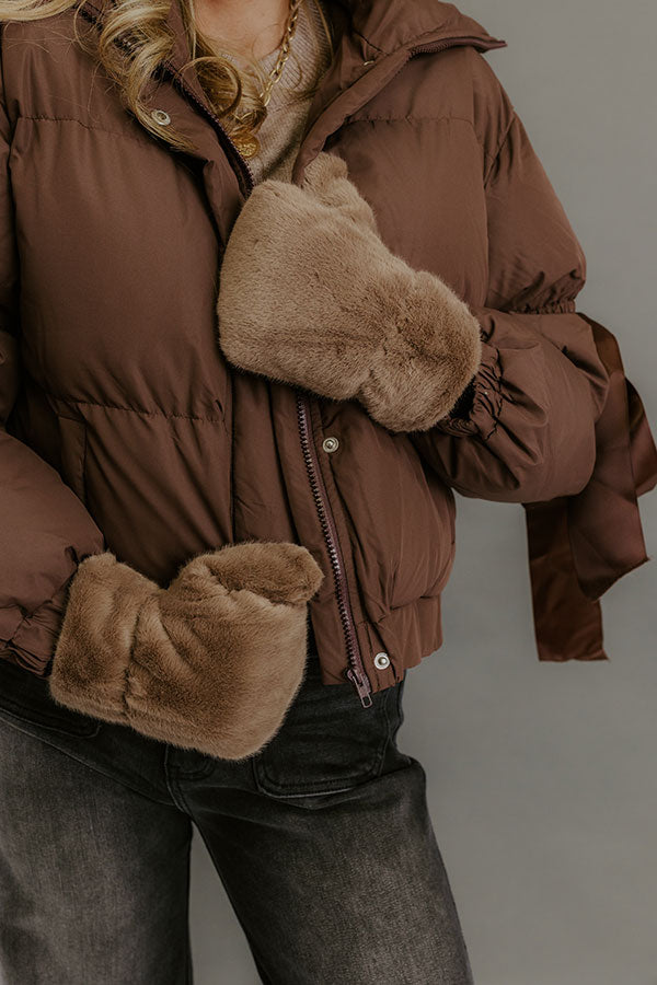 Cozy Feels Faux Fur Mittens in Taupe Image - 1