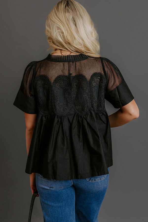 Charmed Life Lace Applique Mesh Top in Black Image - 4