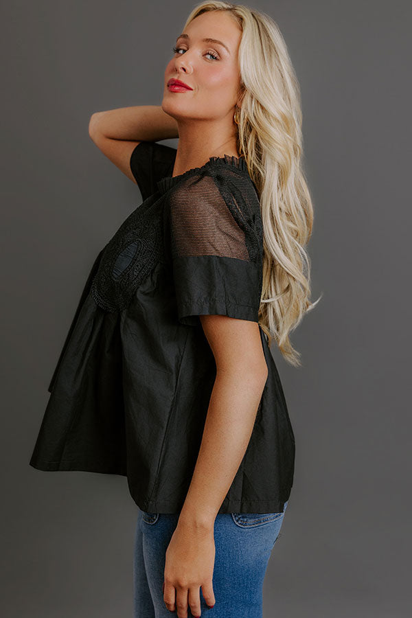 Charmed Life Lace Applique Mesh Top in Black Image - 3