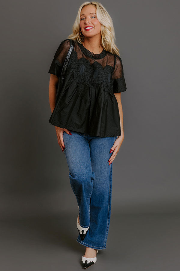 Charmed Life Lace Applique Mesh Top in Black Image - 2