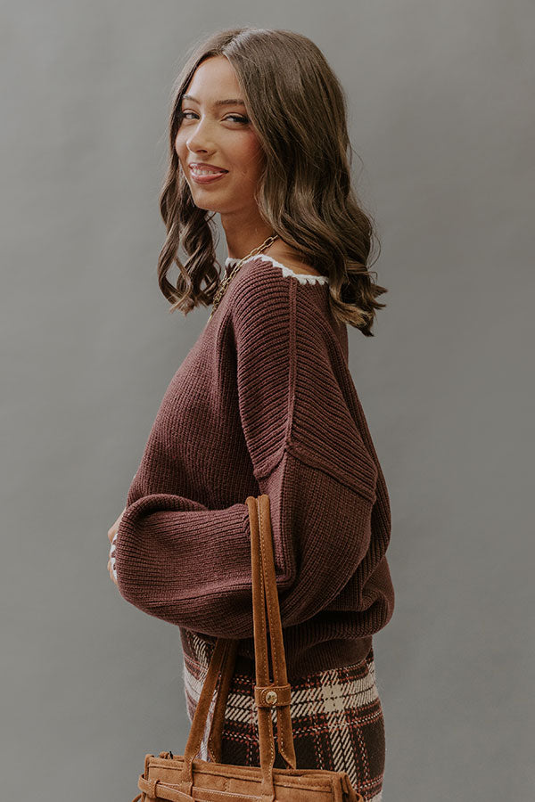 Sunday Ease Knit Sweater Top in Brown Image - 4