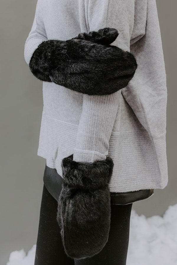 Cozy Feels Faux Fur Mittens in Black Image - 2