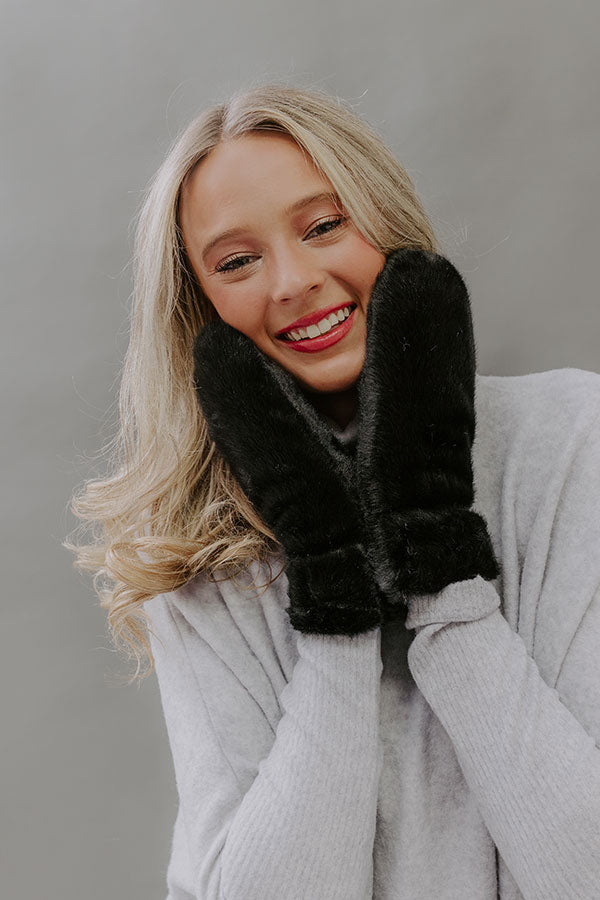 Cozy Feels Faux Fur Mittens in Black Image - 1