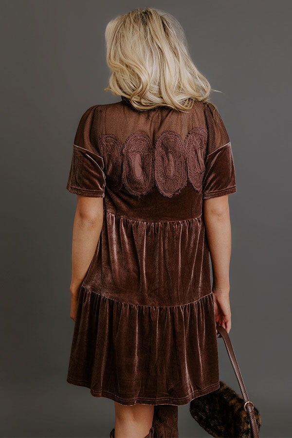 Delicate Daze Velvet Mini Dress in Chocolate Image - 4