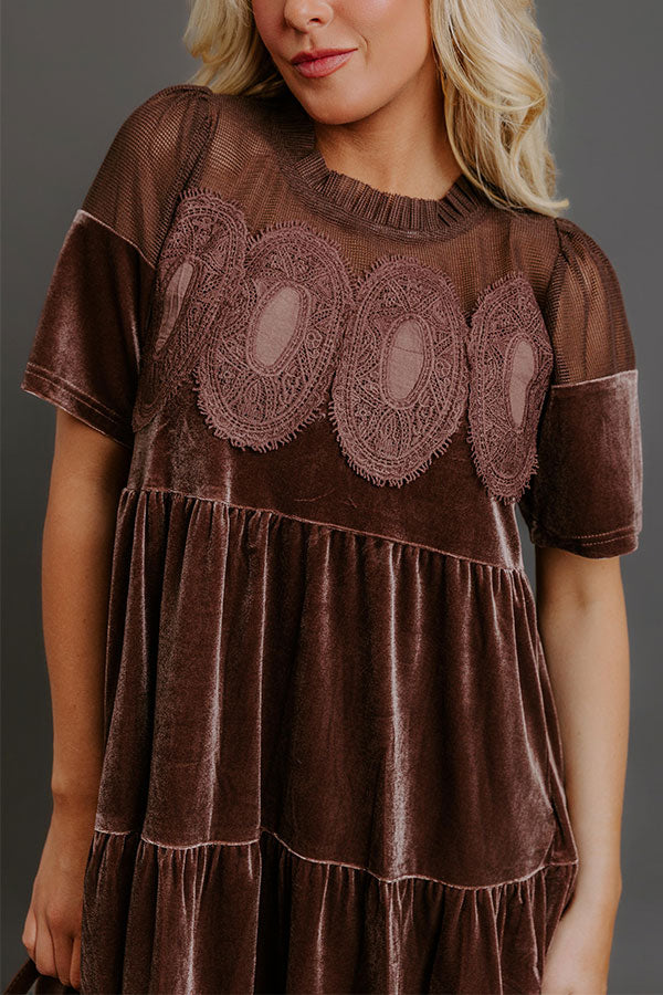 Delicate Daze Velvet Mini Dress in Chocolate Image - 5