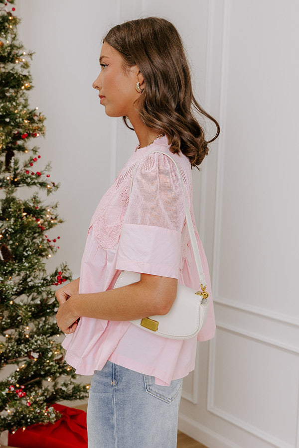 Charmed Life Lace Applique Mesh Top in Pink Image - 3