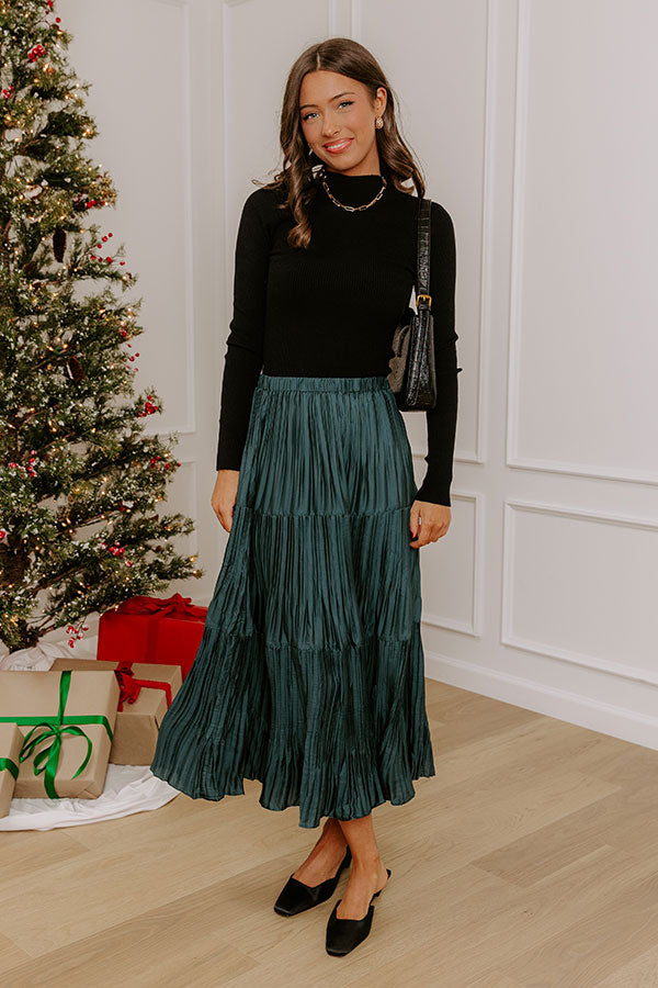 Manhattan Skyline High Waist Pleated Midi Skirt in Deep Forest Image - 2