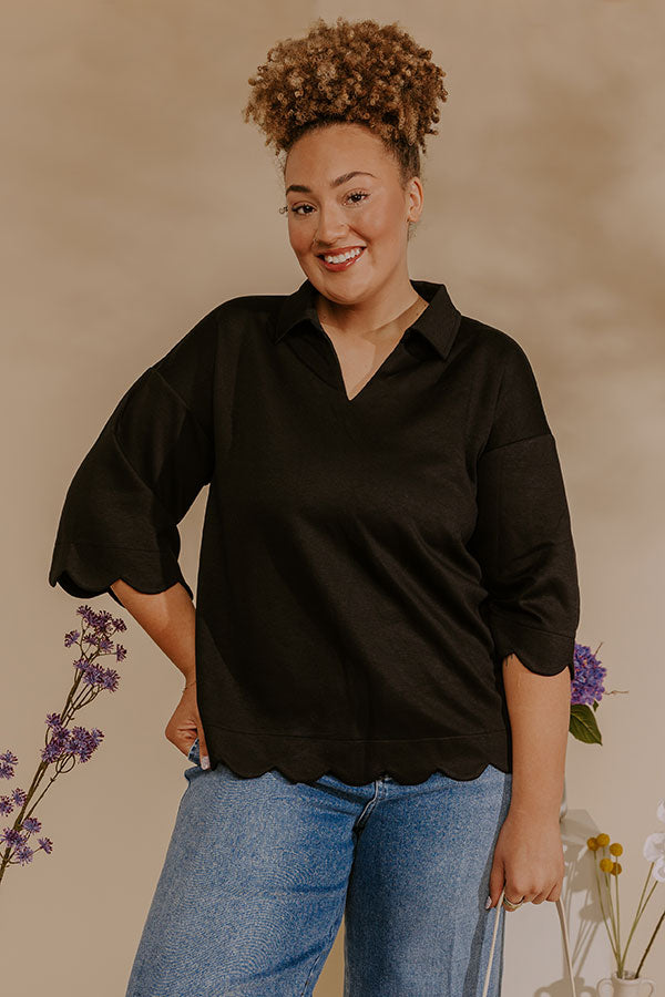 Classic Ambition Scalloped Top in Black Curves Image - 1