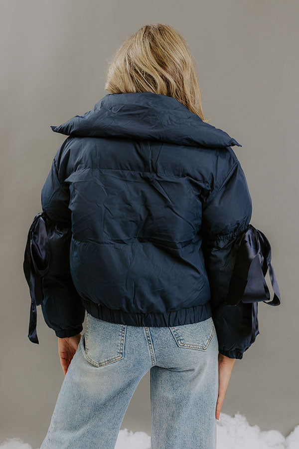 Falling For Cozy Puffer Jacket in Navy Image - 5