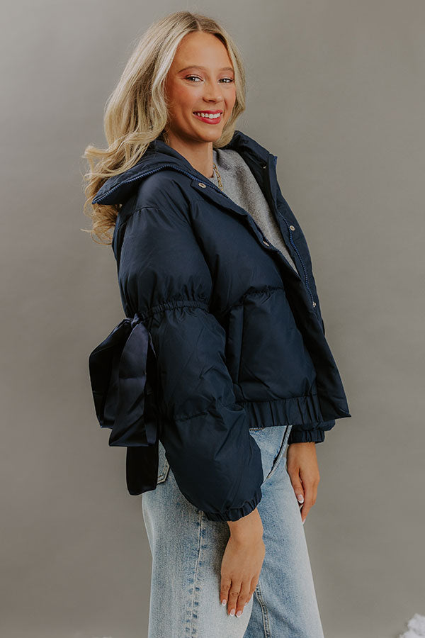 Falling For Cozy Puffer Jacket in Navy Image - 4