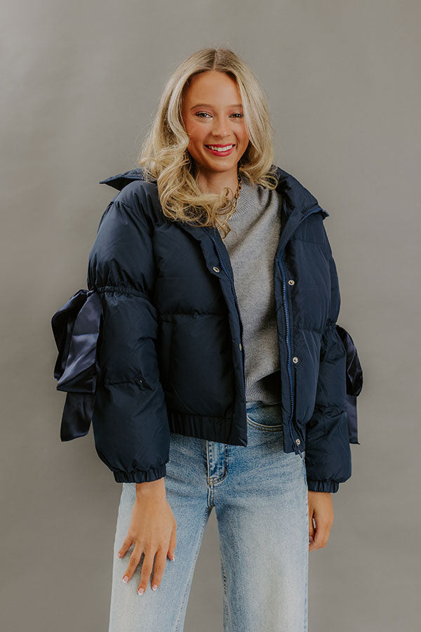 Falling For Cozy Puffer Jacket in Navy Image - 3