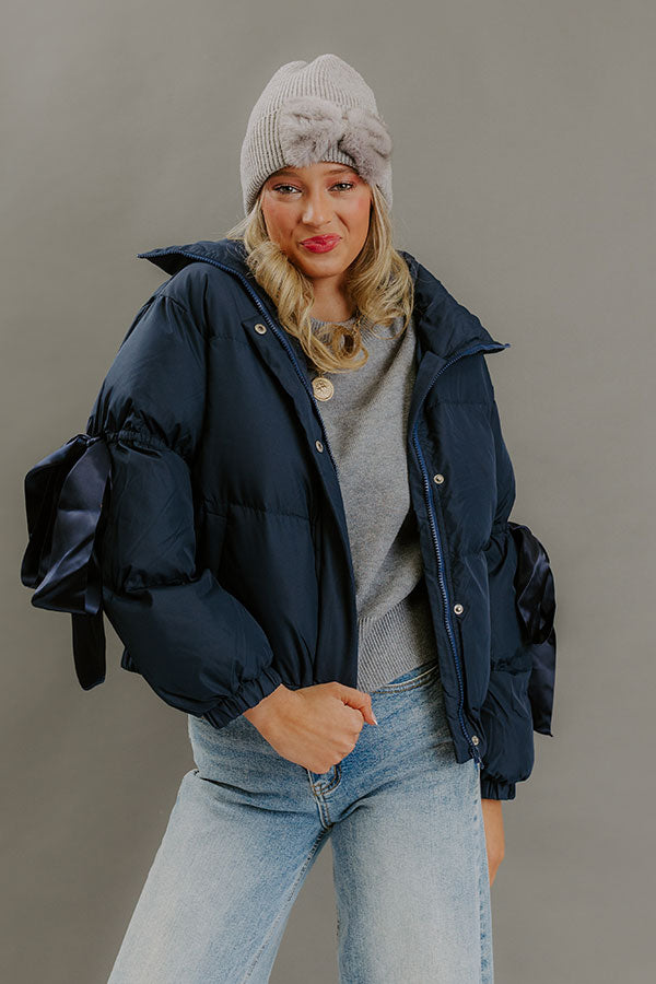 Falling For Cozy Puffer Jacket in Navy Image - 1