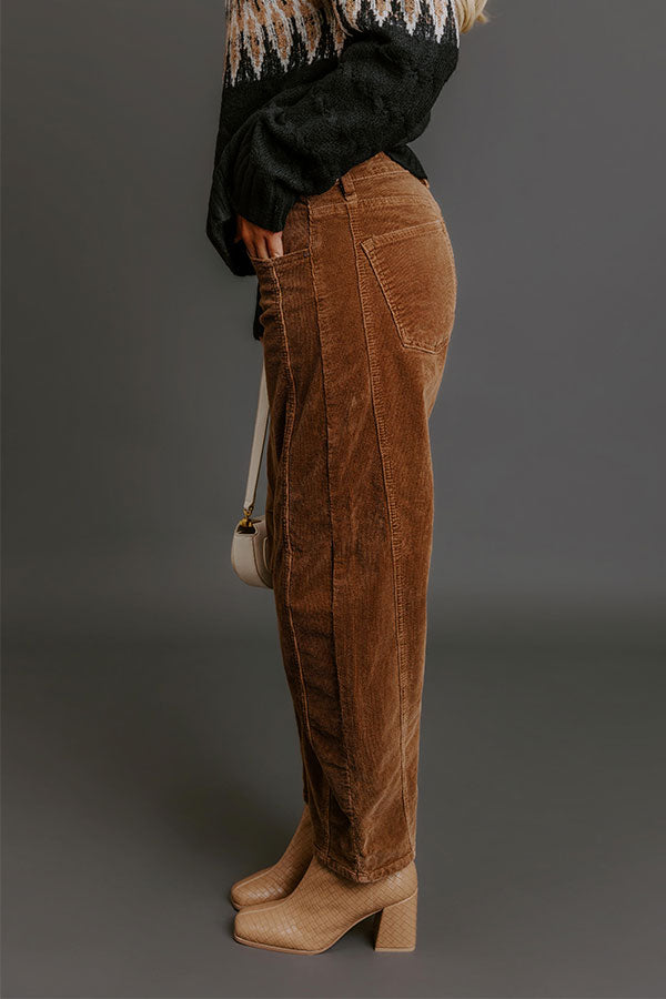 RISEN Cora High Waist Corduroy Barrel Leg Pants in Chocolate Image - 3