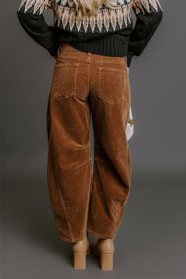 RISEN Cora High Waist Corduroy Barrel Leg Pants in Chocolate Image - 4