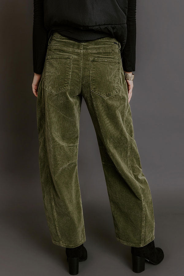 RISEN Cora High Waist Corduroy Barrel Leg Pants in Olive Image - 4