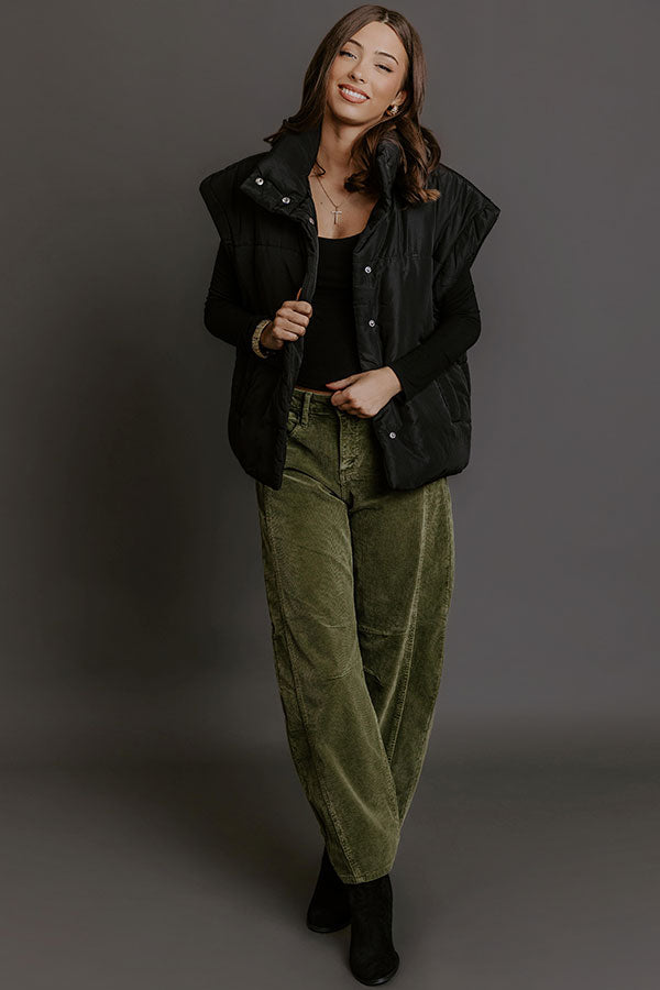 RISEN Cora High Waist Corduroy Barrel Leg Pants in Olive Image - 5