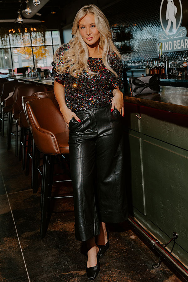 The Hazel High Waist Faux Leather Wide Leg Pants in Black Image - 1