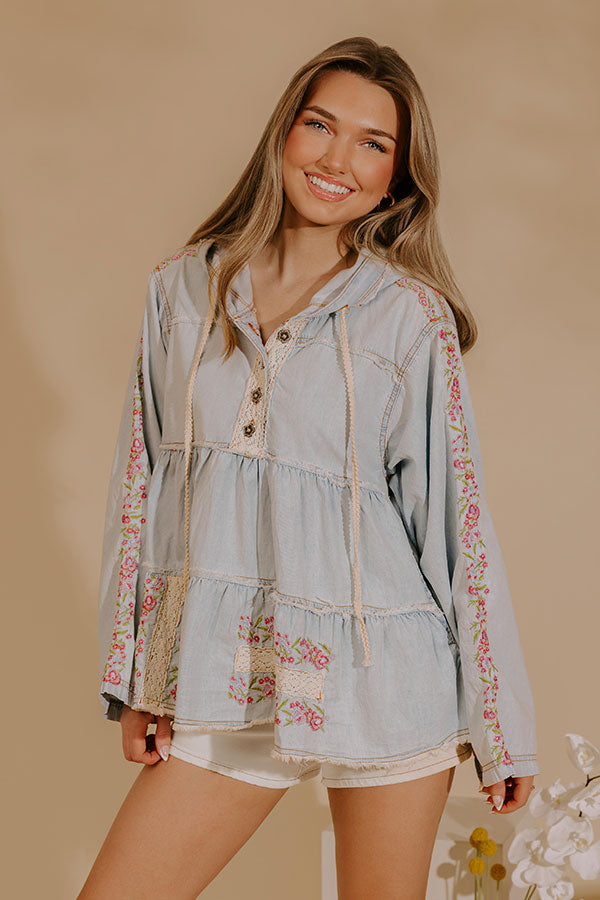 Fresh Start Floral Embroidered Chambray Sweater Image - 2