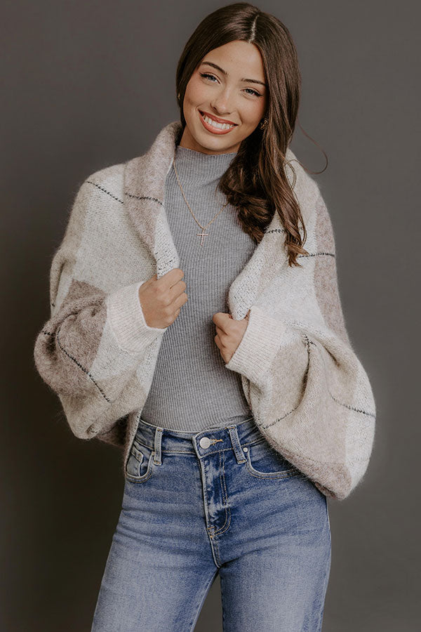 Cozy Lane Knit Plaid Shrug Cardigan in Oatmeal Image - 5