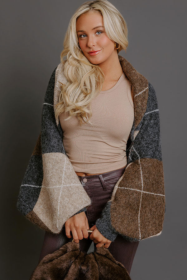 Cozy Lane Knit Plaid Shrug Cardigan in Charcoal Image - 1