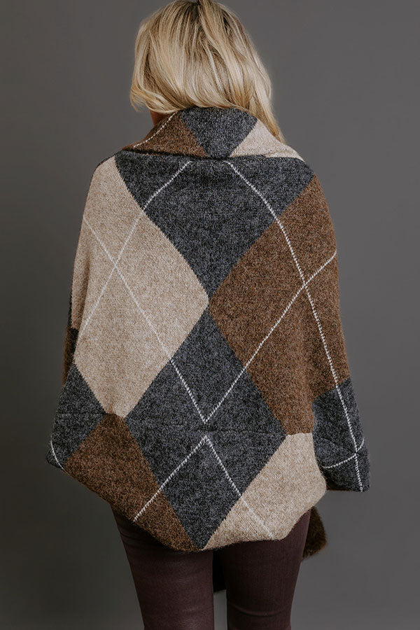 Cozy Lane Knit Plaid Shrug Cardigan in Charcoal Image - 3