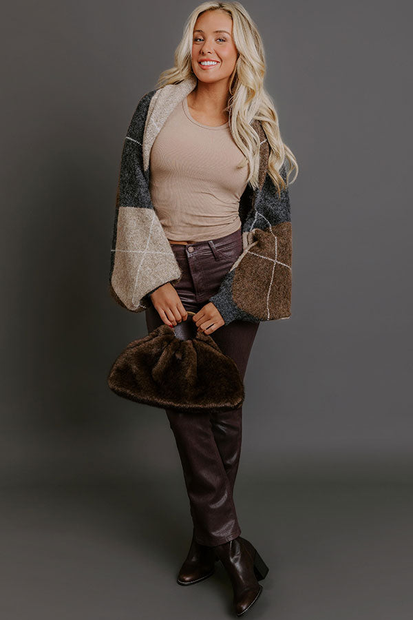 Cozy Lane Knit Plaid Shrug Cardigan in Charcoal Image - 4