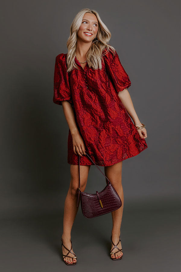 Holiday Happiness Floral Jacquard Mini Dress in Merlot Image - 1